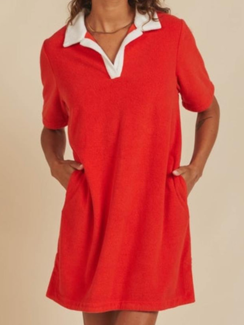 Trovata Birds Of Paradis Shirt Dress Womens S Red Terry Collared Pockets No Belt